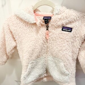 Authentic Patagonia Light Pink Furry Friends Fleece Hoody - 12-18M.
